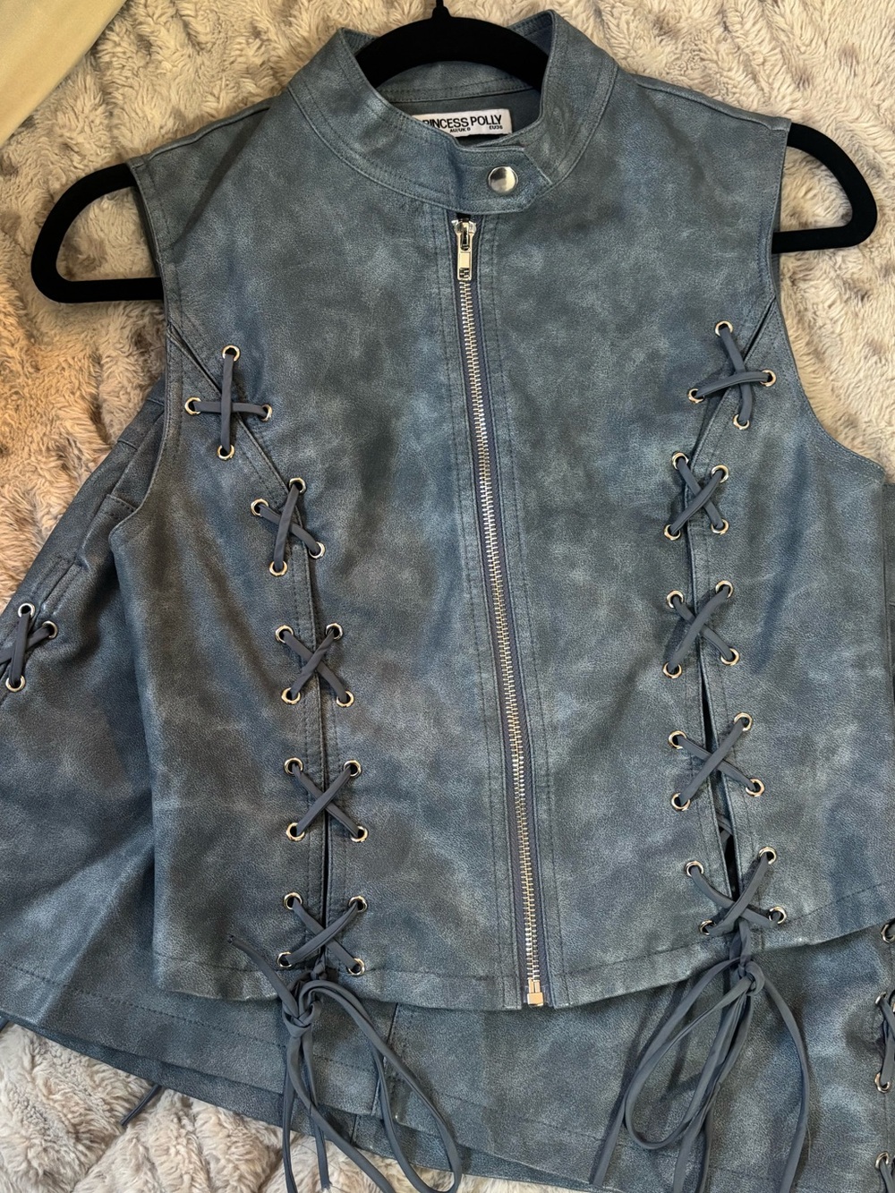Princess Polly Slate Blue Faux Leather Lace-Up Vest & Skirt Set